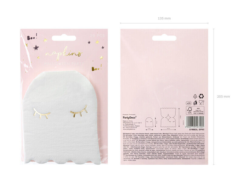 White Paper Ghost Halloween Napkins, Pack of 20