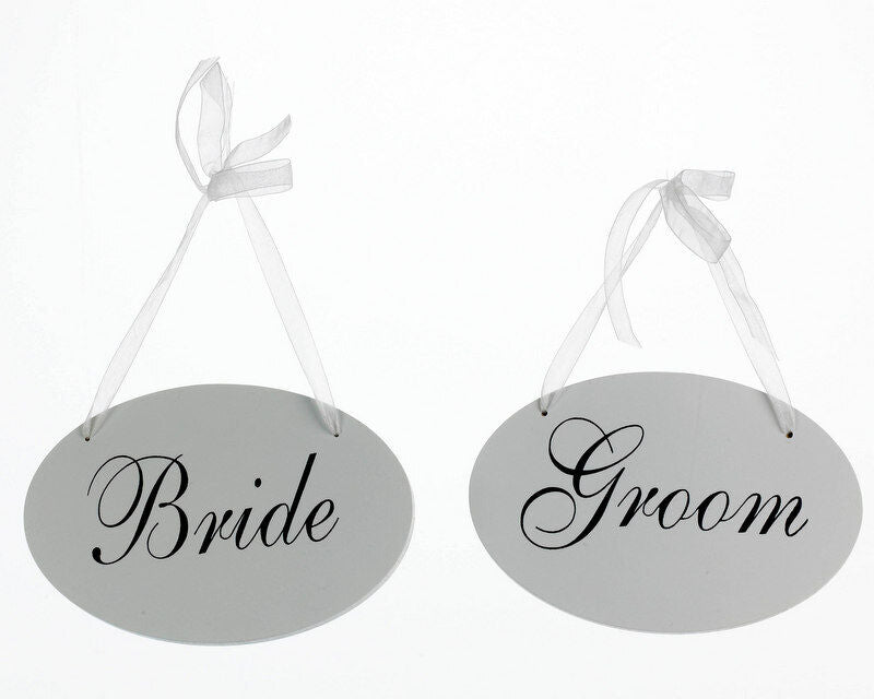 Oval Hanging Bride & Groom Sign Set