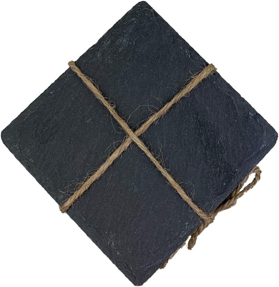 Set of 4 Square Slate Coasters, Black