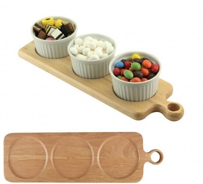 Rubberwood Dip Serving Board Platter For Ramekins