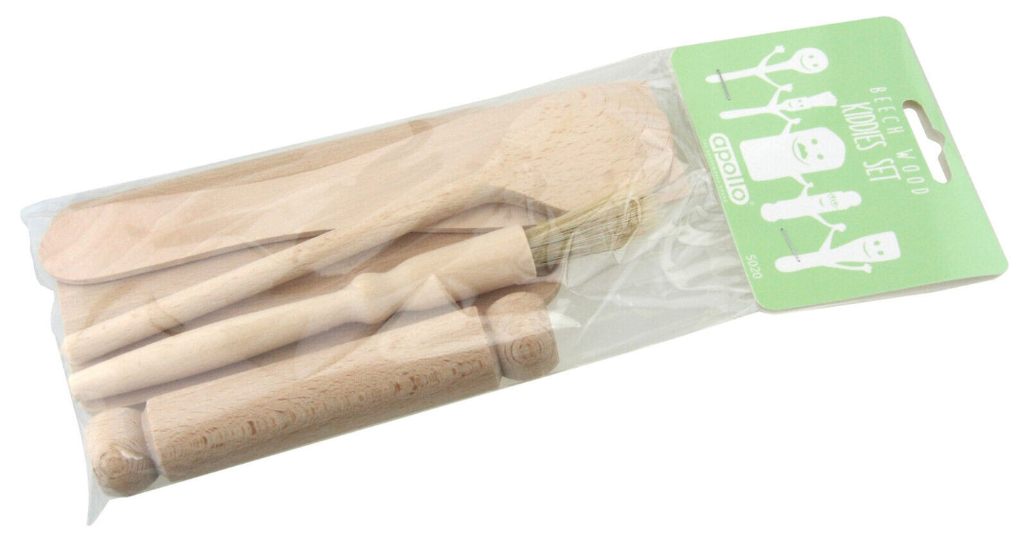 Childrens Wooden Baking Cooking Utensil Set - Pack of 5 Tools