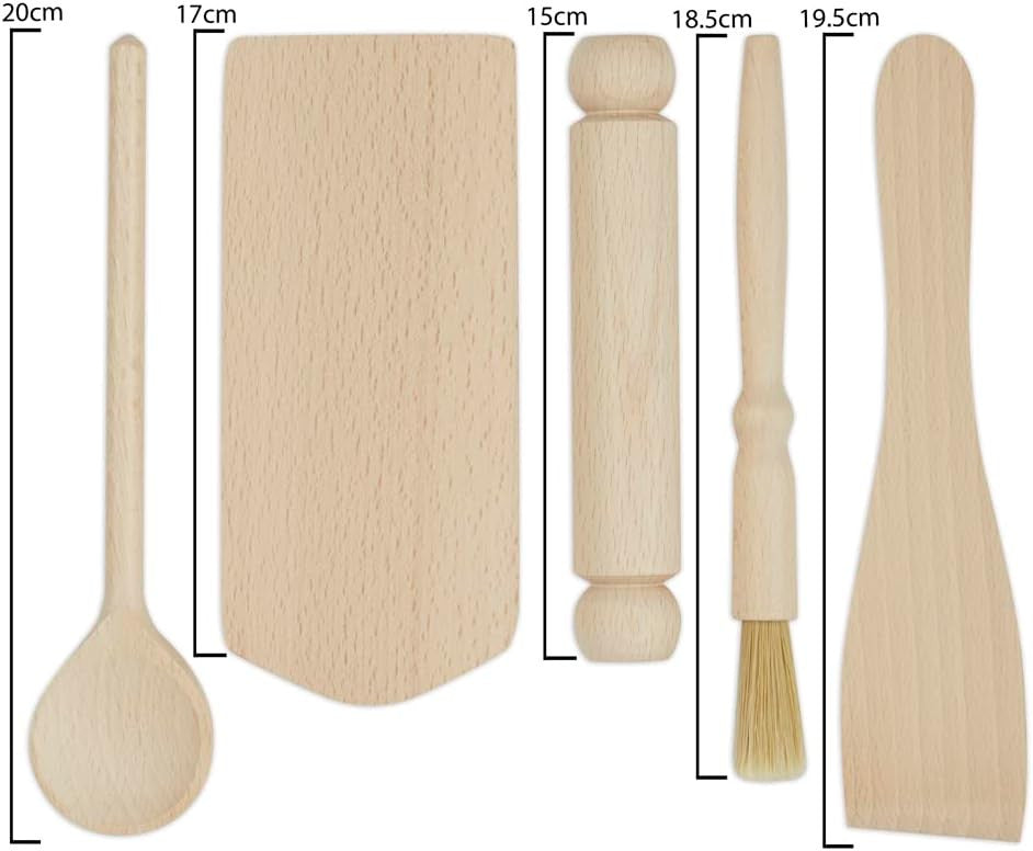Childrens Wooden Baking Cooking Utensil Set - Pack of 5 Tools