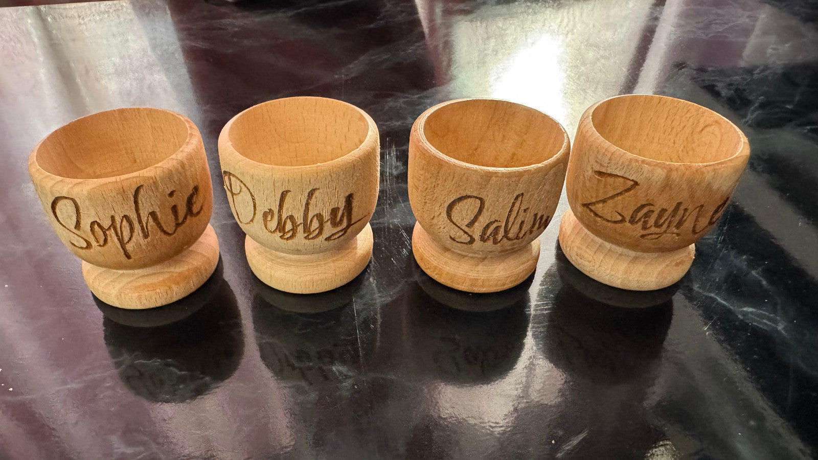 Personalised Beech Wood Egg Cups, Set of 4, Brown