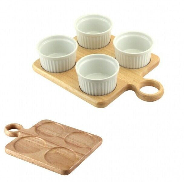 Rubberwood Dip Serving Board Platter For Ramekins