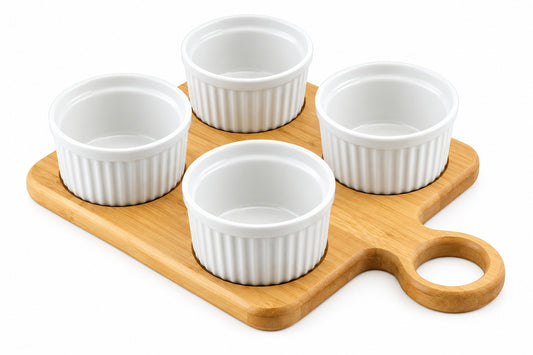 Rubberwood Dip Serving Board Platter For Ramekins