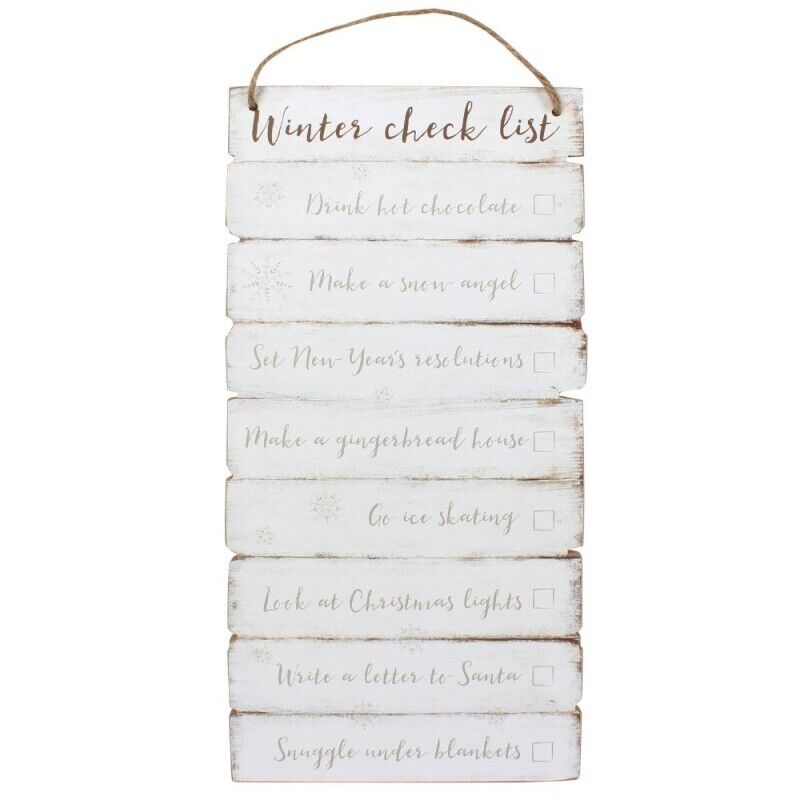 Winter Checklist Wooden Wall Sign - Festive Decoration