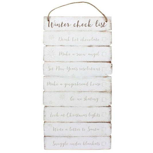Winter Checklist Wooden Wall Sign - Festive Decoration