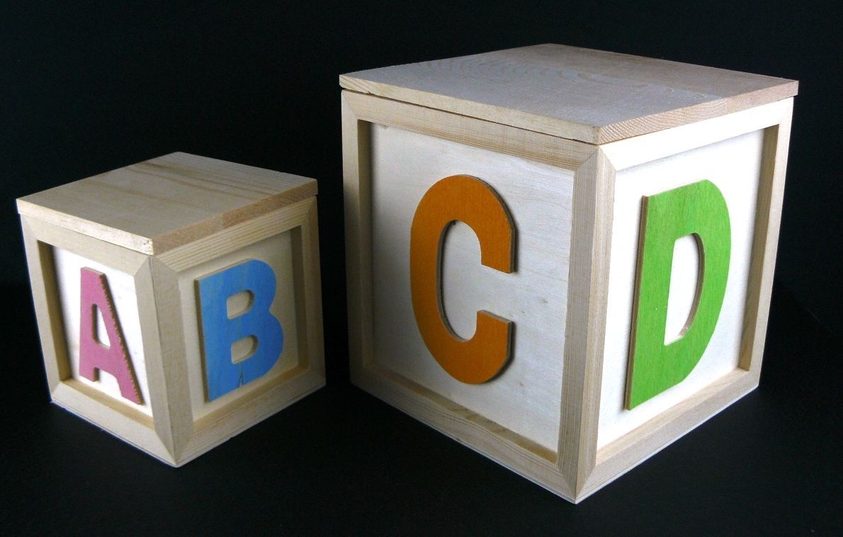 Set of 2 Pine ABCD Childs Square Boxes
