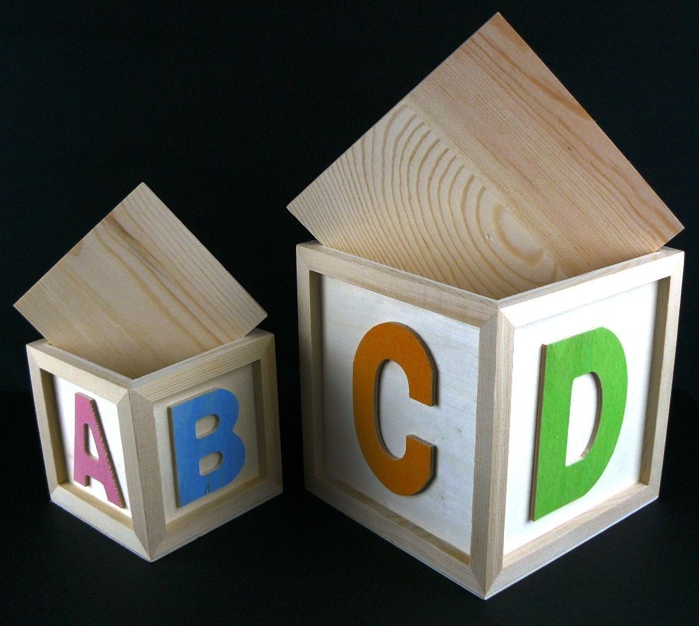 Set of 2 Pine ABCD Childs Square Boxes