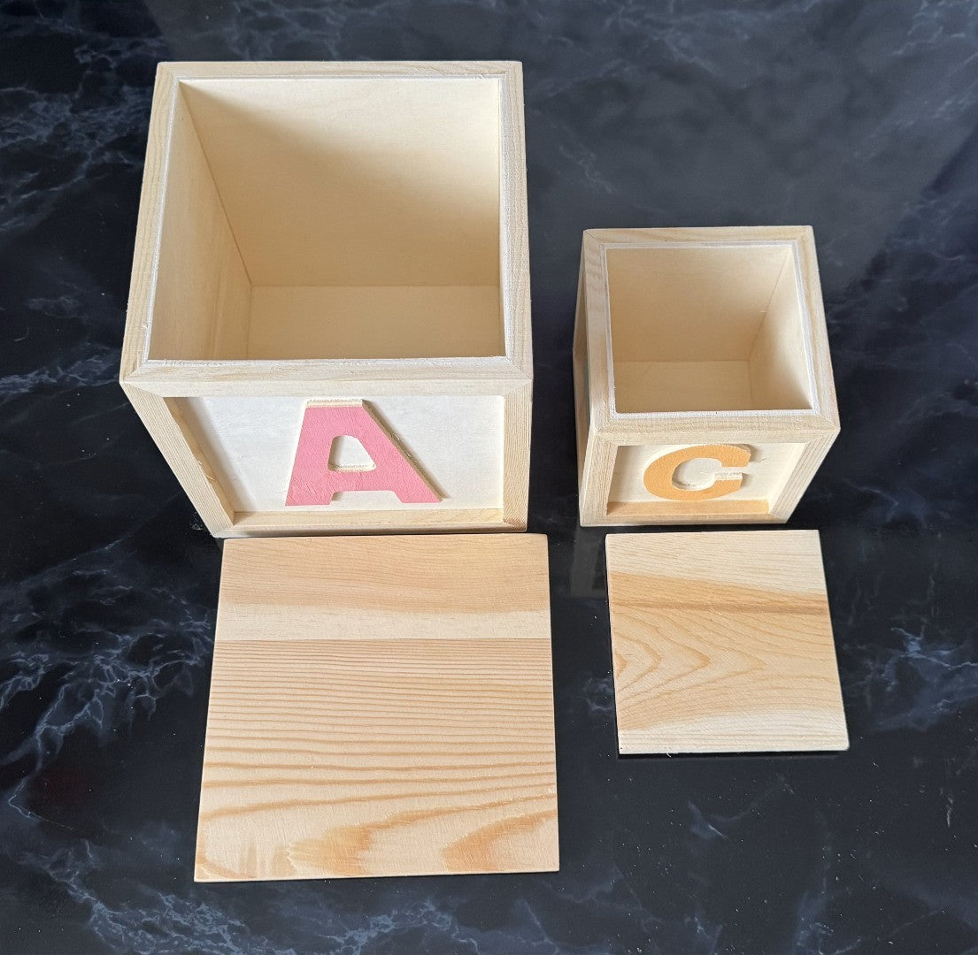 Set of 2 Pine ABCD Childs Square Boxes