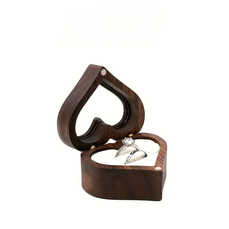 Wooden Heart Shape Ring Box / Ring Bearer Box
