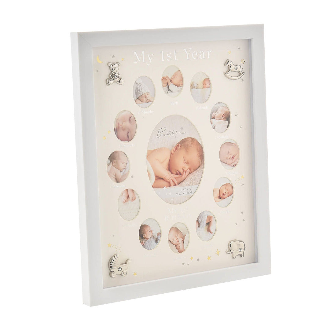Bambino My First Year Multi Aperture Baby Photo Frame with Silver Icons