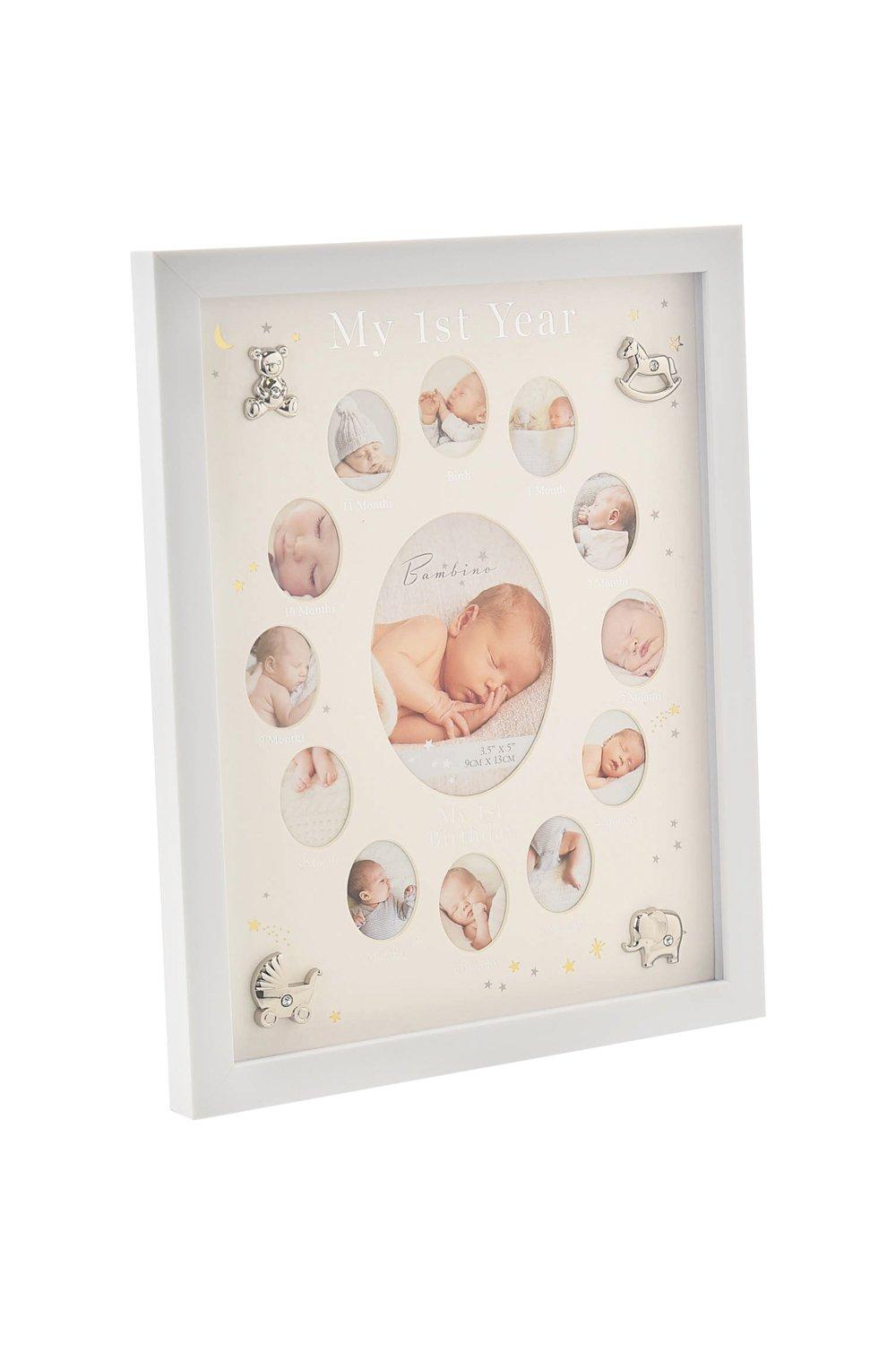 Bambino My First Year Multi Aperture Baby Photo Frame with Silver Icons