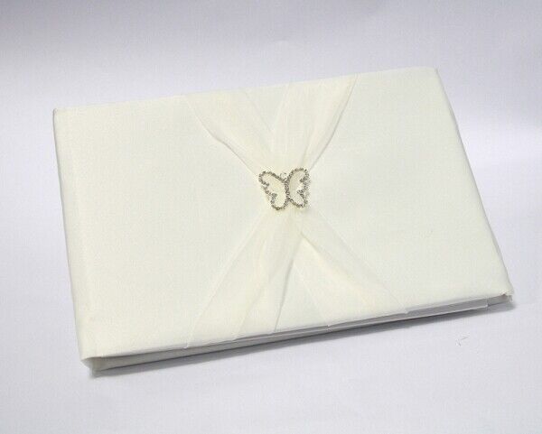 Rhinestone Butterfly Guest Book & Ring Pillow Set - Ivory Satin