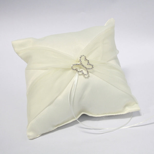 Rhinestone Butterfly Guest Book & Ring Pillow Set - Ivory Satin