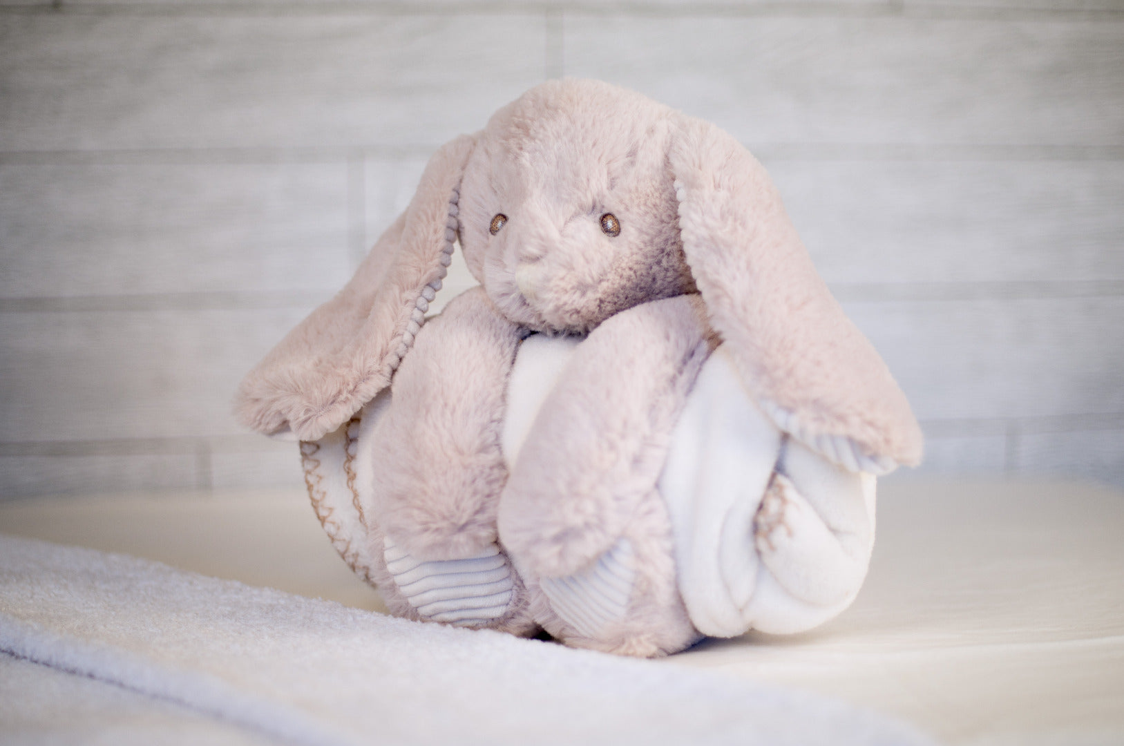 Plush Rabbit with Cream Baby Blanket - New Baby / Christening Gift