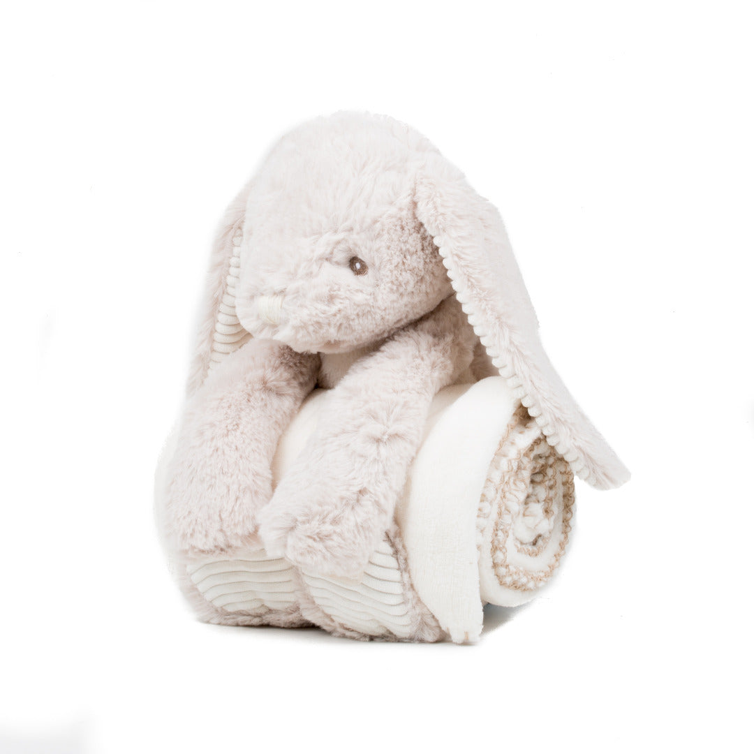 Plush Rabbit with Cream Baby Blanket - New Baby / Christening Gift