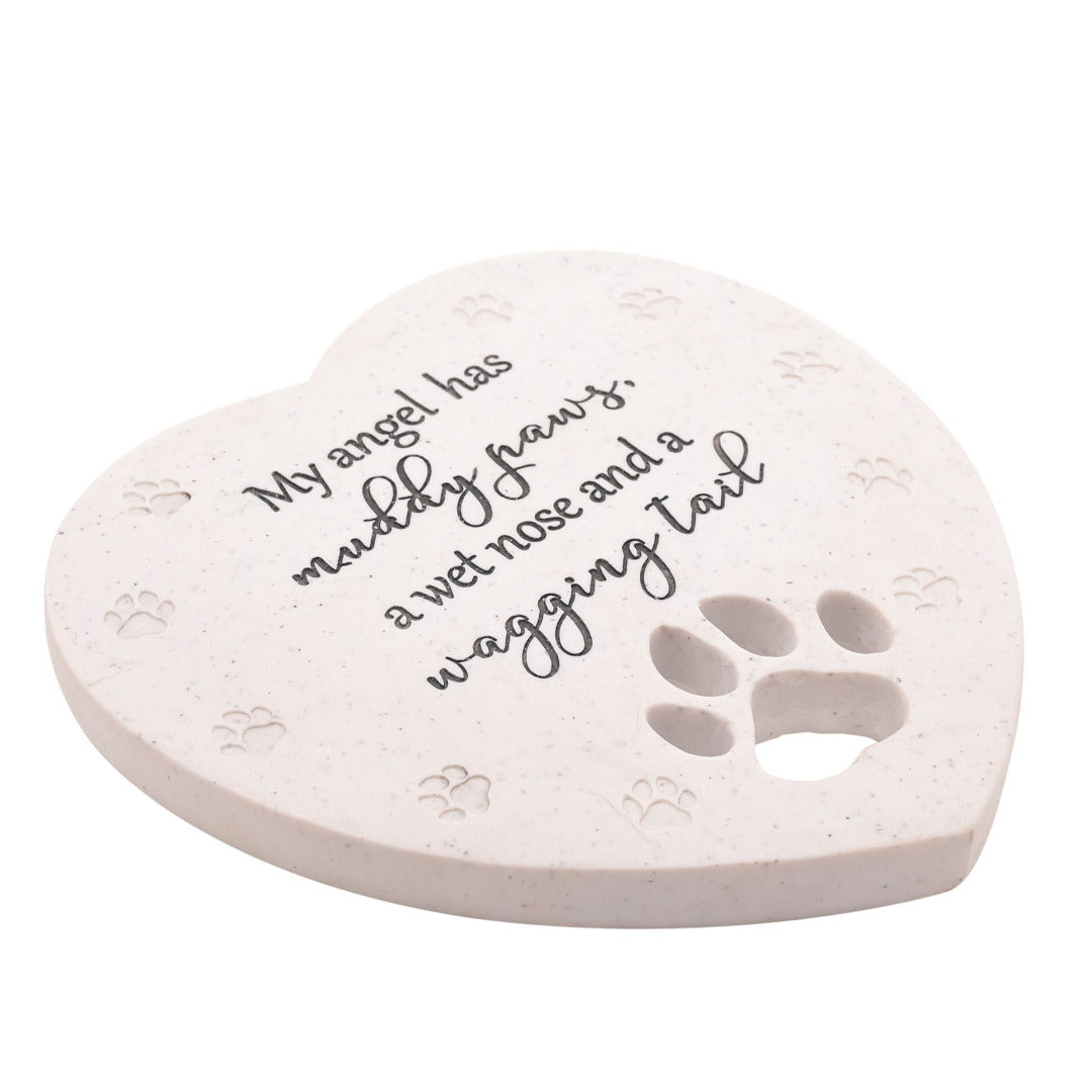 Heart Shaped Dog Memorial Poly-Stone Plaque - Paw Print - Pet Remembrance Tribute Bereavement Ornament