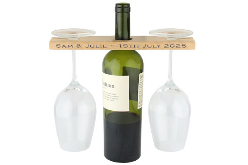 Personalised 2 Glass Wine Bottle Holder Display Rack ~ Wedding / Anniversary Gift
