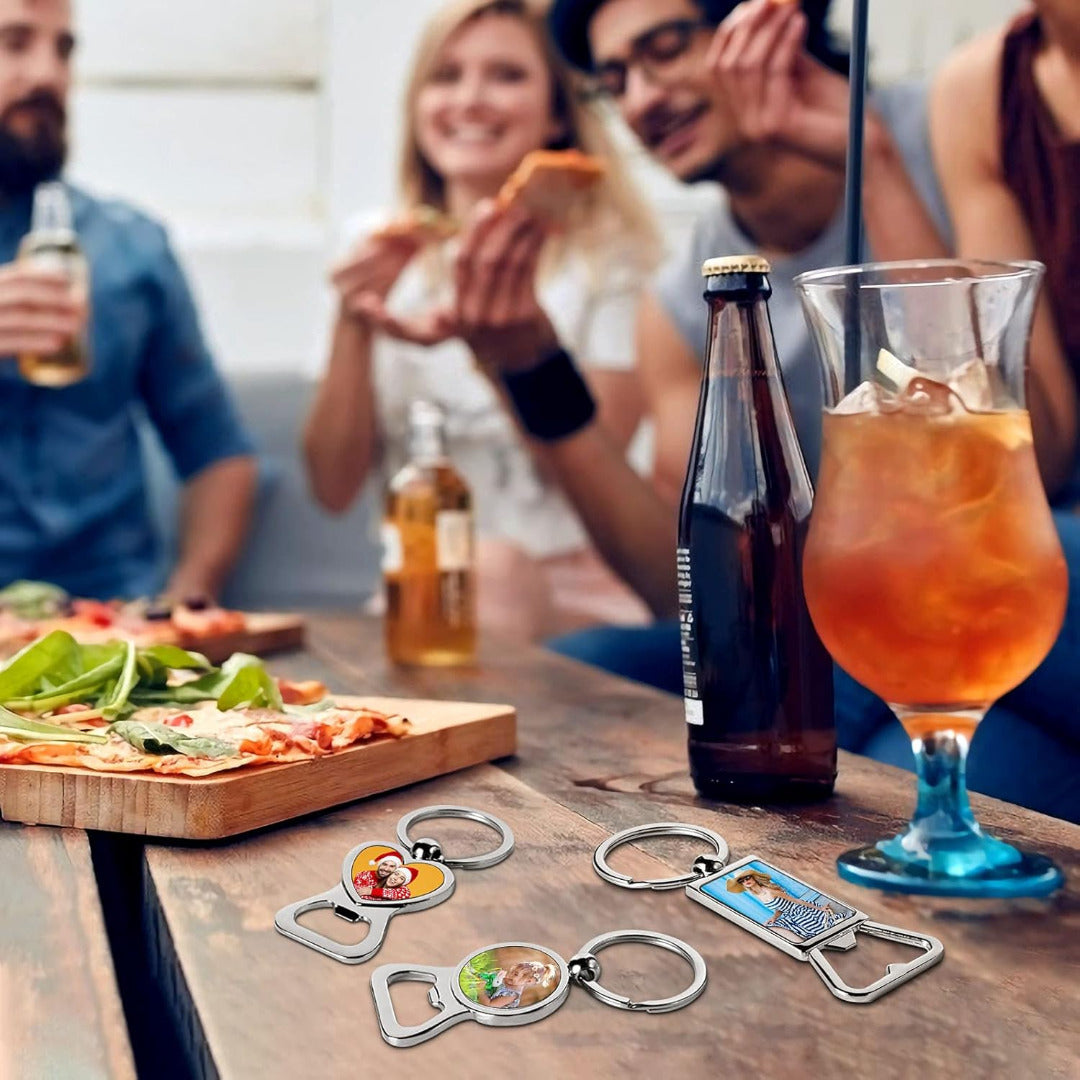 Personalised Metal Photo Keychain Bottle Opener - Choice of Styles
