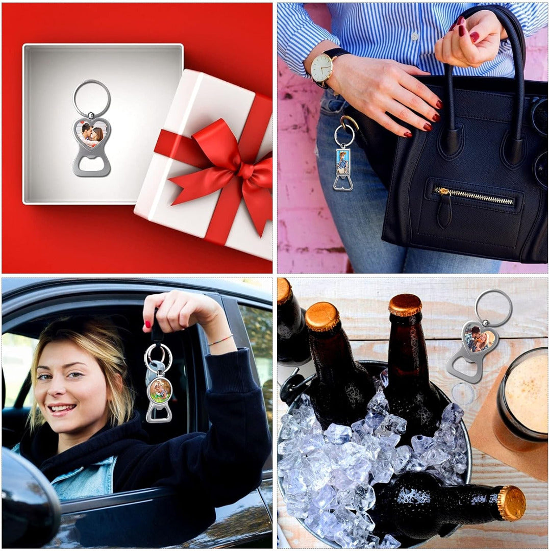 Personalised Metal Photo Keychain Bottle Opener - Choice of Styles