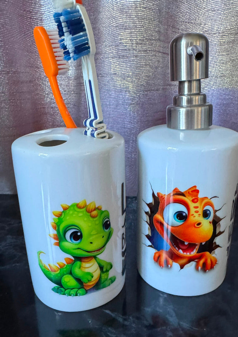 Childrens Dinosaur Ceramic Bathroom Set