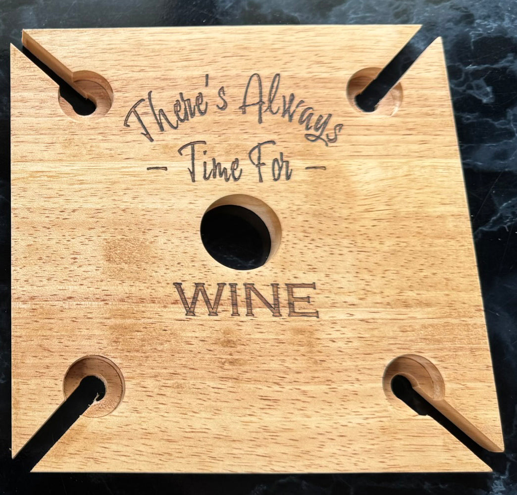 Personalised Hevea Wood Wooden Bottle Neck Wine Glass Holder 4 Glass Holder