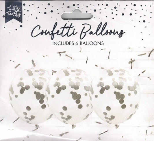 Pack 6 Silver Foil Confetti Balloons