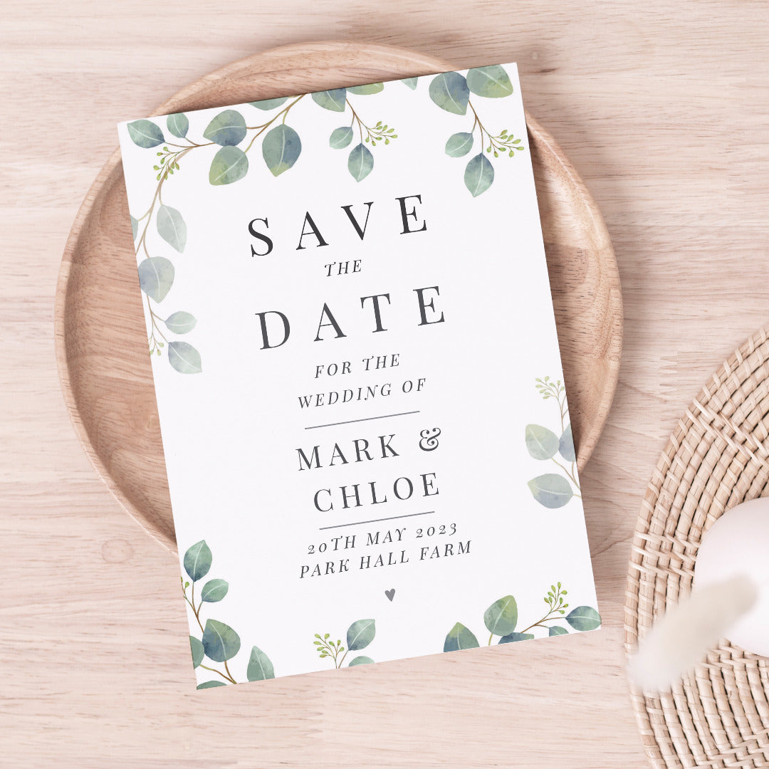 Personalised Botanical Wedding Save the Date Cards ~ Pack of 36