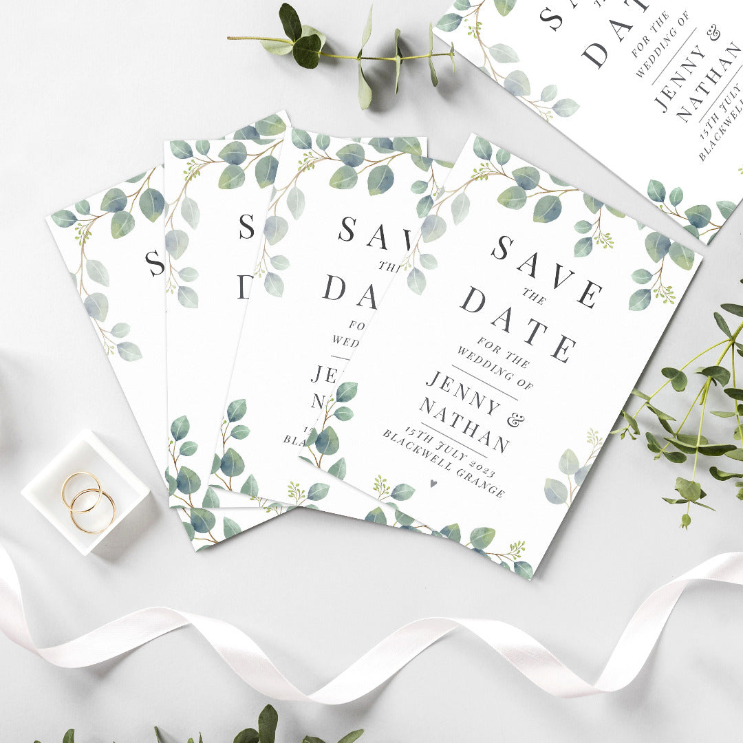 Personalised Botanical Wedding Save the Date Cards ~ Pack of 36