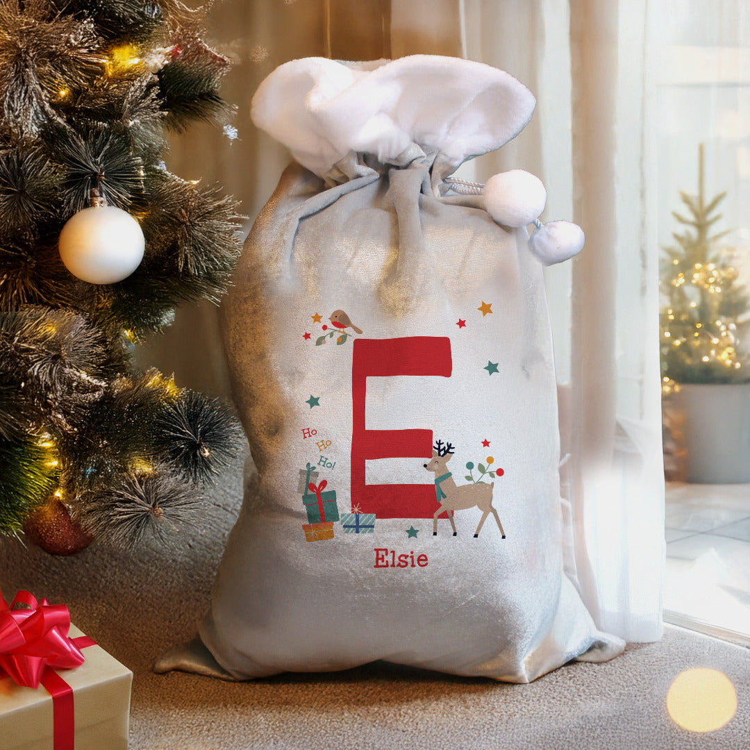 Personalised Reindeer Inital Christmas Santa Sack