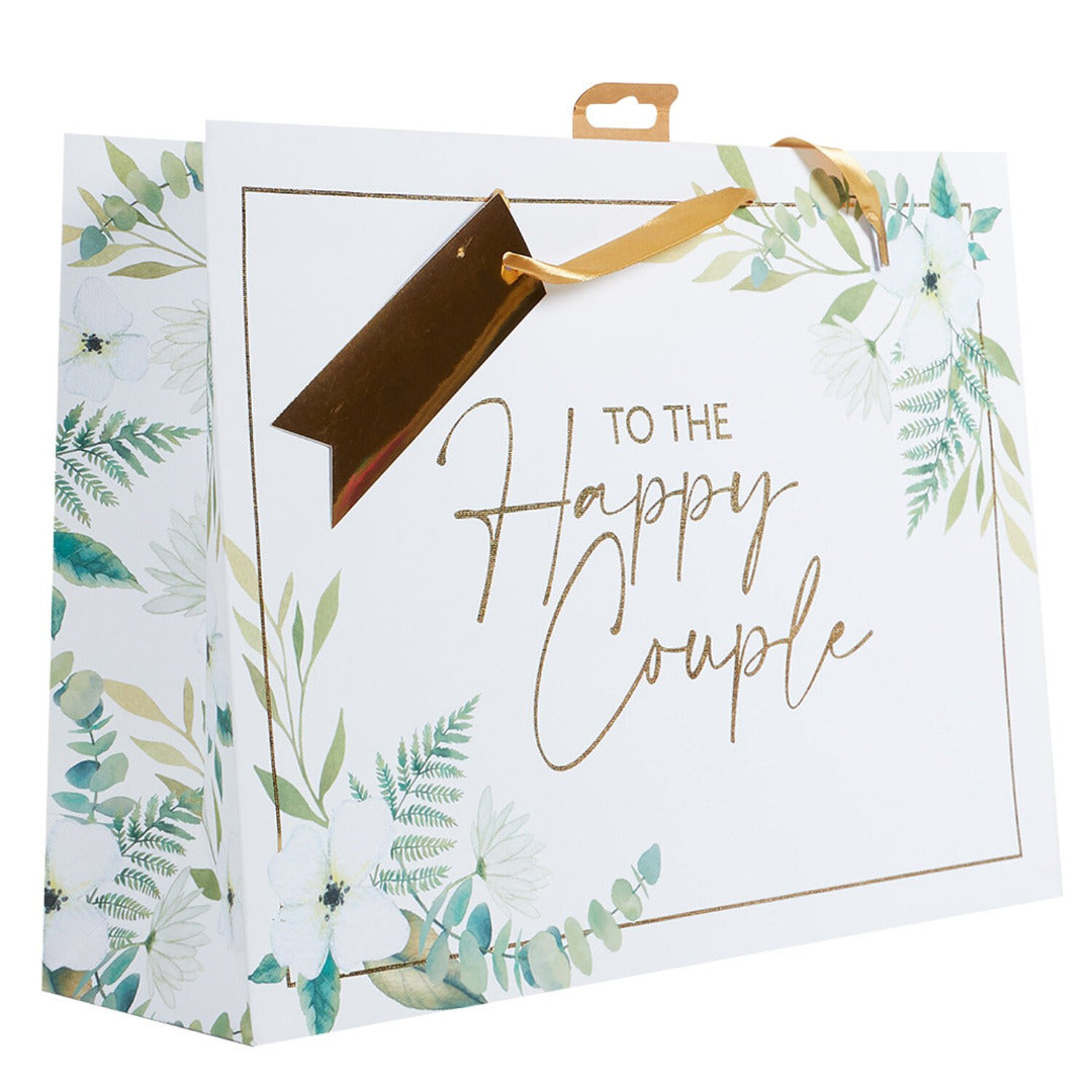 Extra Large 'Happy Couple' White & Gold Gift Bag