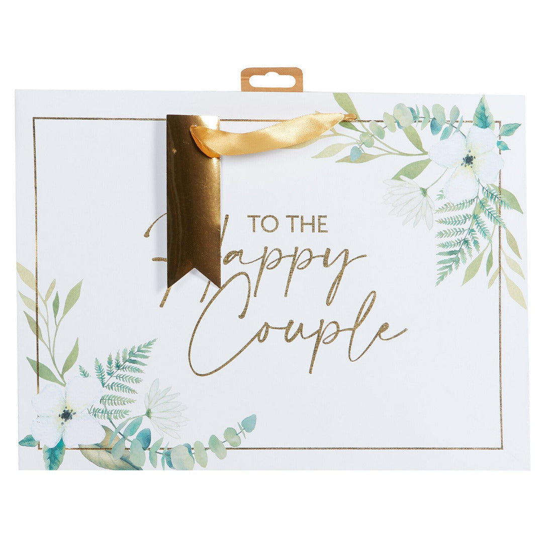 Extra Large 'Happy Couple' White & Gold Gift Bag