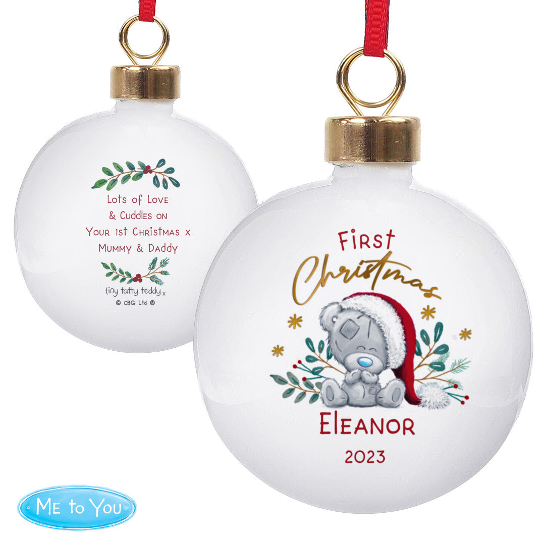 Personalised Tiny Tatty Teddy First Christmas Bauble