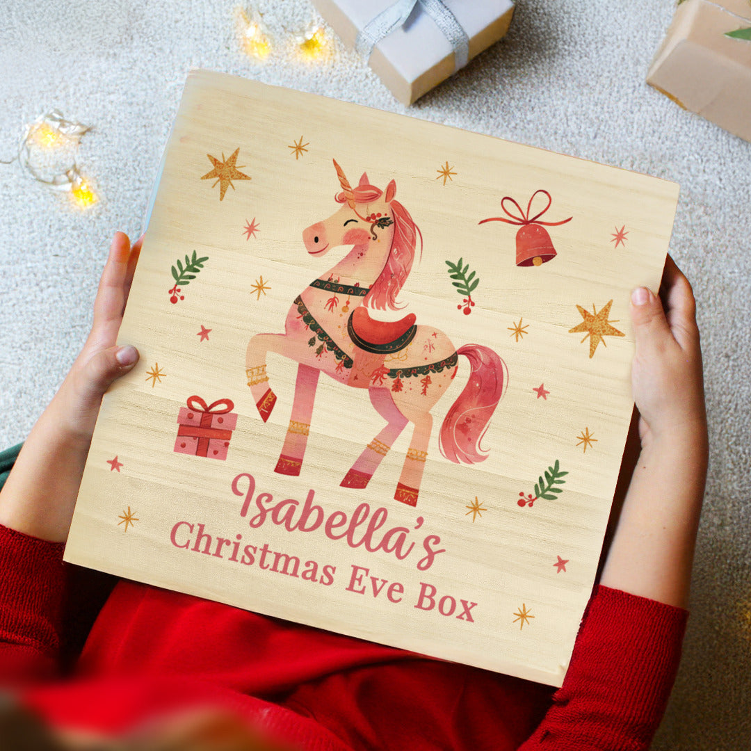 Personalised Large Wooden Unicorn Christmas Eve Box
