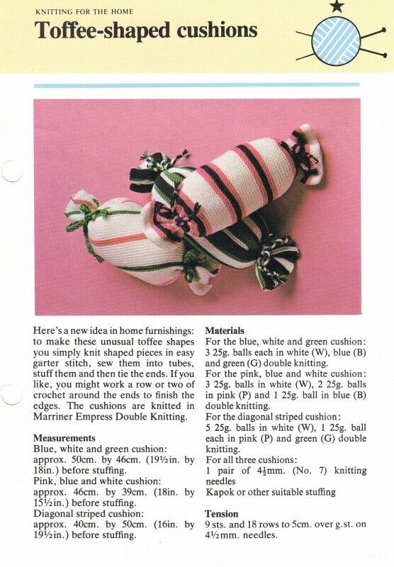 Vintage Hamlyn Knitting Pattern: Toffee-Shaped Cushions