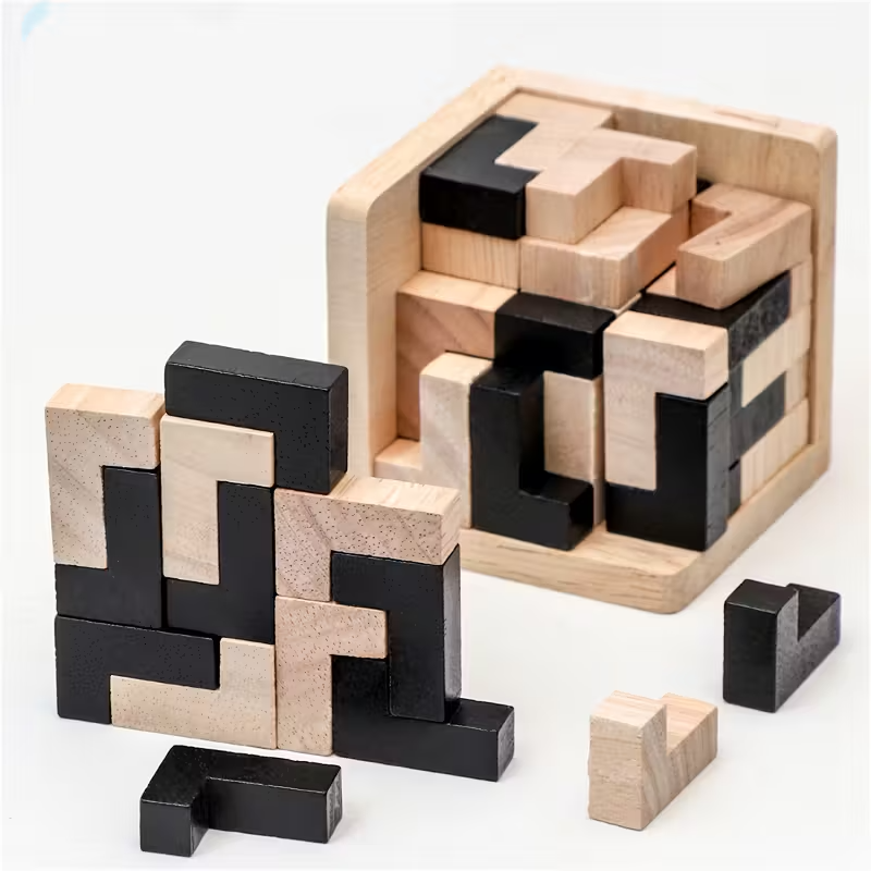 54pcs 3D Wooden Block Puzzle Brain Teaser