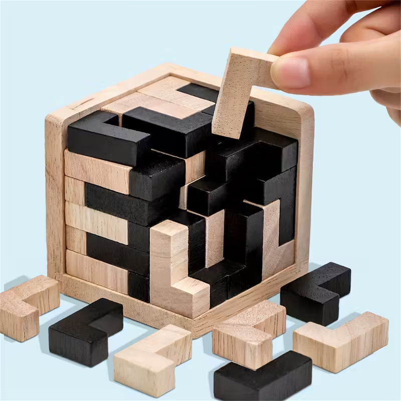 54pcs 3D Wooden Block Puzzle Brain Teaser