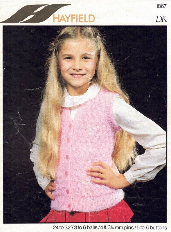 Vintage Hayfield Knitting Pattern No. 1867 - Childrens Waistcoat