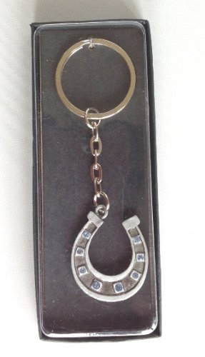 Solid Pewter Lucky Horse Shoe Keyring decorated with cyrstals