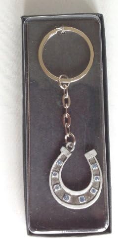Solid Pewter Lucky Horse Shoe Keyring decorated with cyrstals