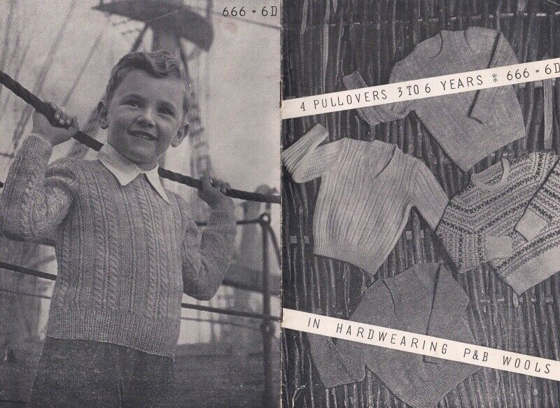 Vintage Patons Knitting Pattern 666: Four Children's Pullovers