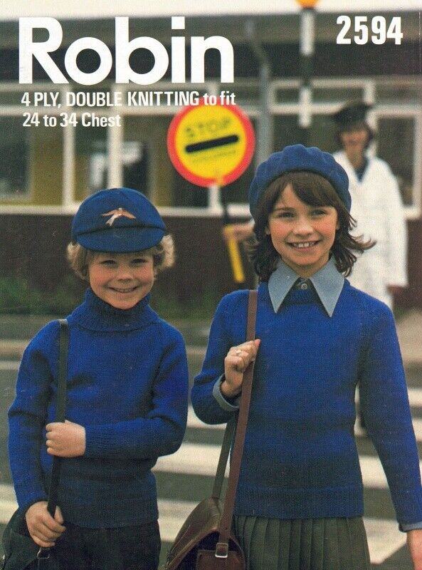Vintage Robin Knitting Pattern 2594 - Child's Round & Polo Neck Sweaters