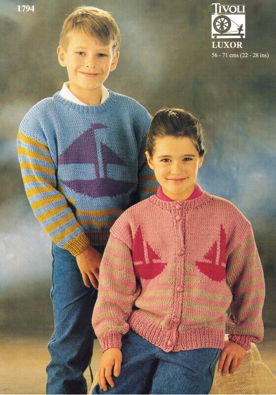 Vintage Tivoli Knitting Pattern No 1794: Child's Boat Sweater & Cardigan