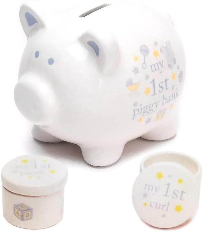 Ceramic Piggy Bank Tooth & Curl Set - Blue