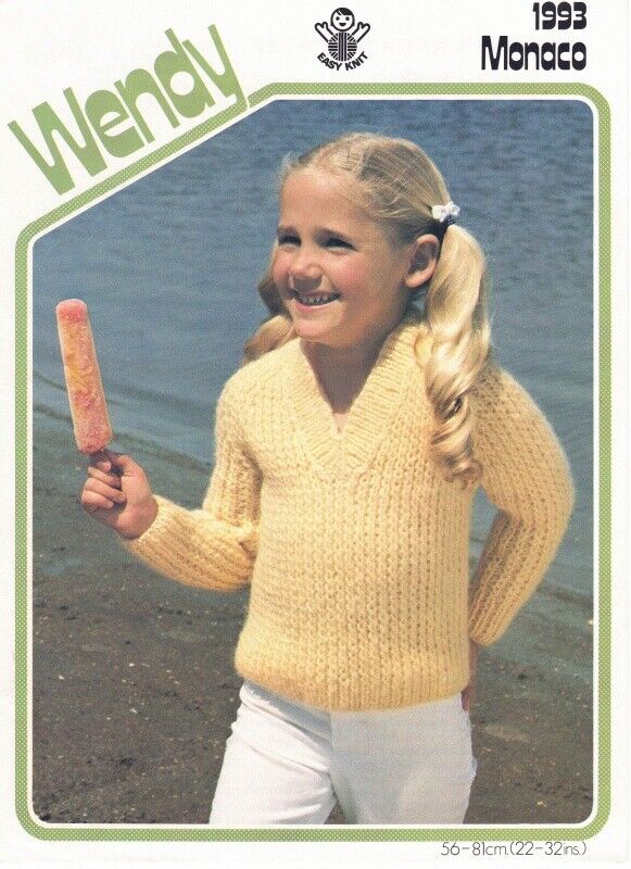 Vintage Wendy Knitting Pattern 1993: Child's V-Neck Sweater