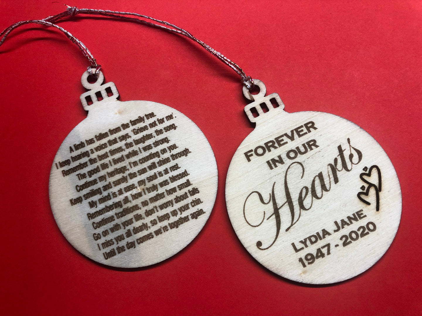 Forever in our Hearts Personalised Memorial Wooden Bauble Tree Decoration