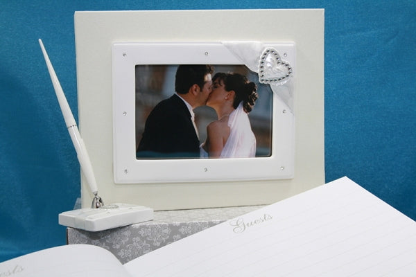 Elegant Diamante Heart Design Guest Book