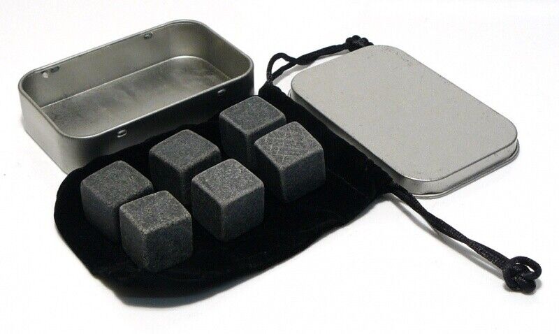 Granite Whiskey Stones - 6pcs Reusable Ice Cubes in Tin