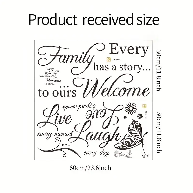 'Every Family ... & Live Laugh Love' 2 Pce Wall Decoration Decal Sticker Set